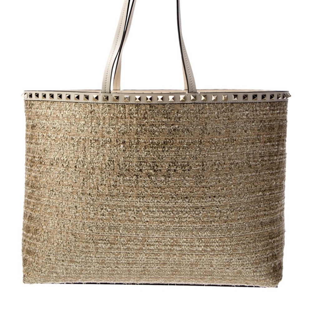 Valentino Garavani Gold Raffia Rockstud Tote NWT